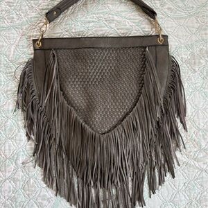 Source Unknown Gray Shoulder Bag with Fringe
